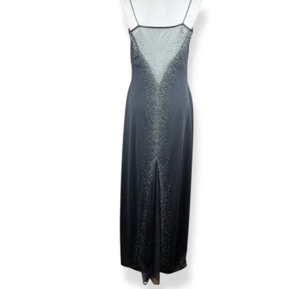 DJ Nights Laura Ryner Y2K Long Black Spaghetti Strap Beaded Prom Dress Gown -LNC - Picture 4 of 10